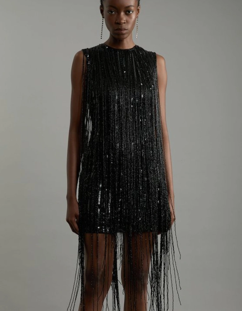 Tall Fringe Woven Sleeveless Midi Dress