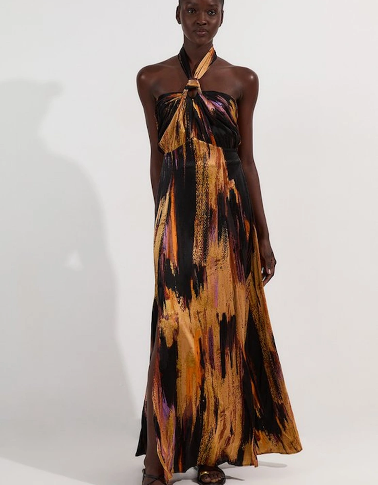 Petite Marble Devour Halter Neck Maxi Dress