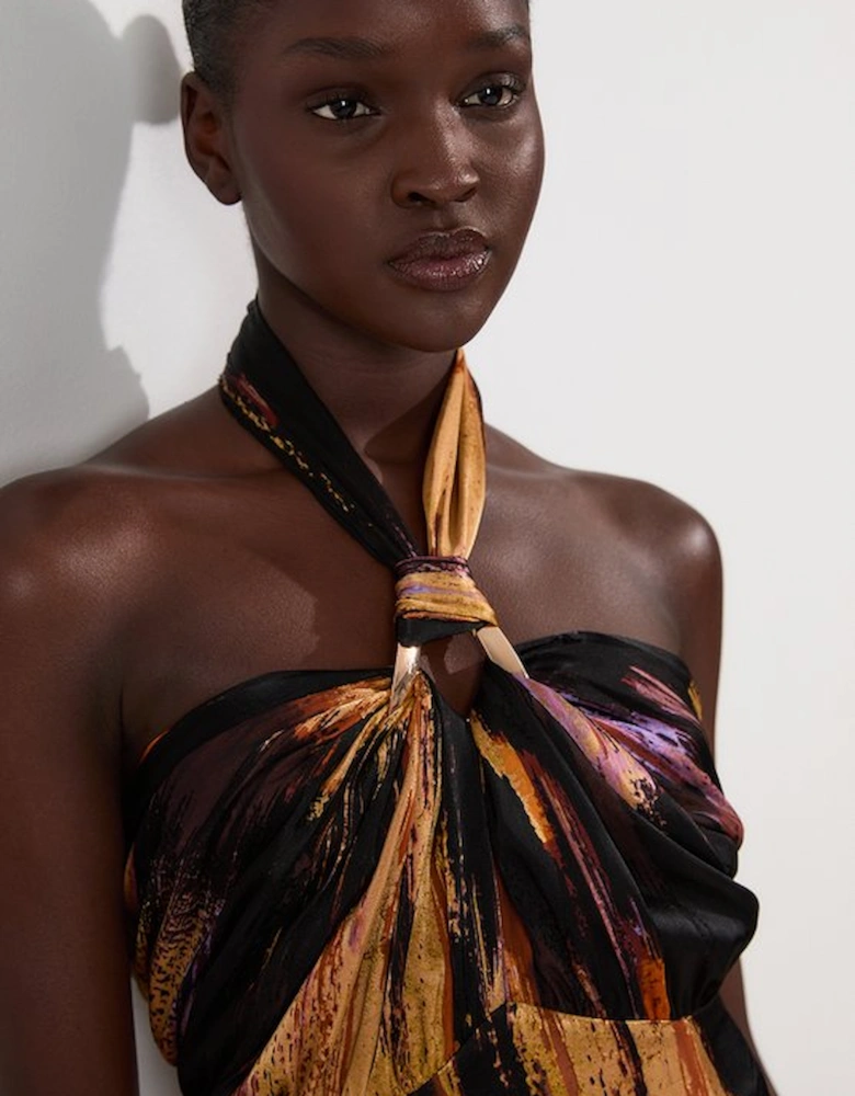 Petite Marble Devour Halter Neck Maxi Dress