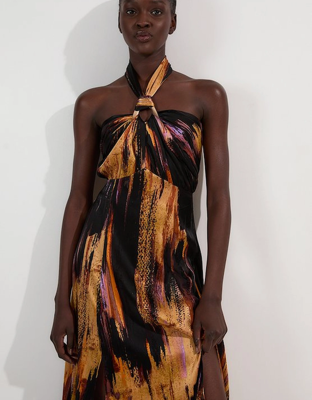 Petite Marble Devour Halter Neck Maxi Dress