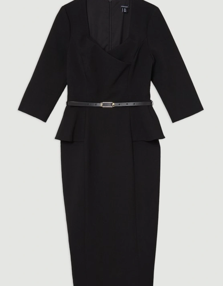 Structured Crepe Long Sleeve Tailored Pencil Midi Dress
