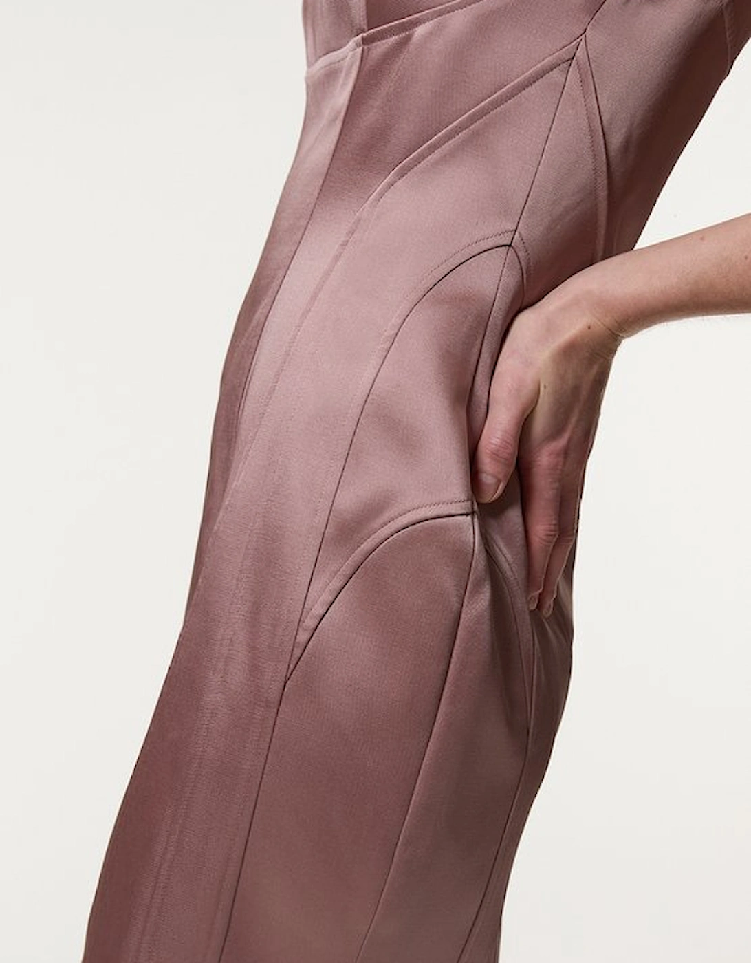 Viscose Satin Structured Tailored Seam Detail Mini Dress