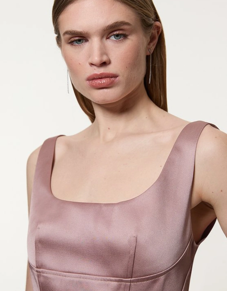 Viscose Satin Structured Tailored Seam Detail Mini Dress