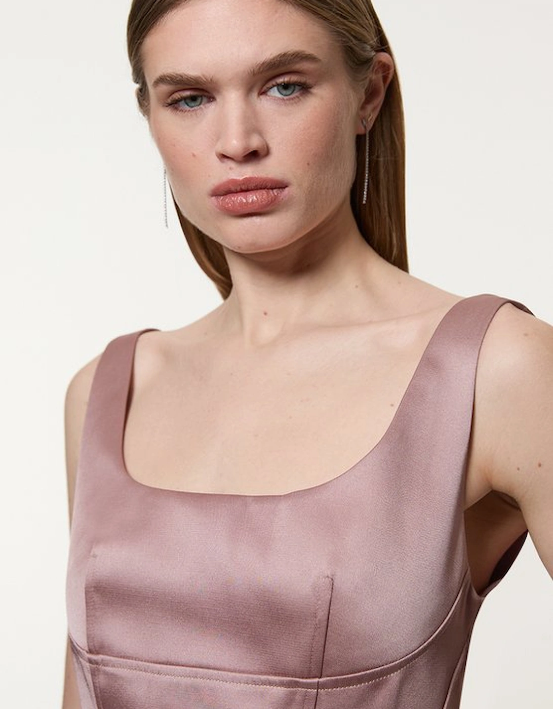 Viscose Satin Structured Tailored Seam Detail Mini Dress