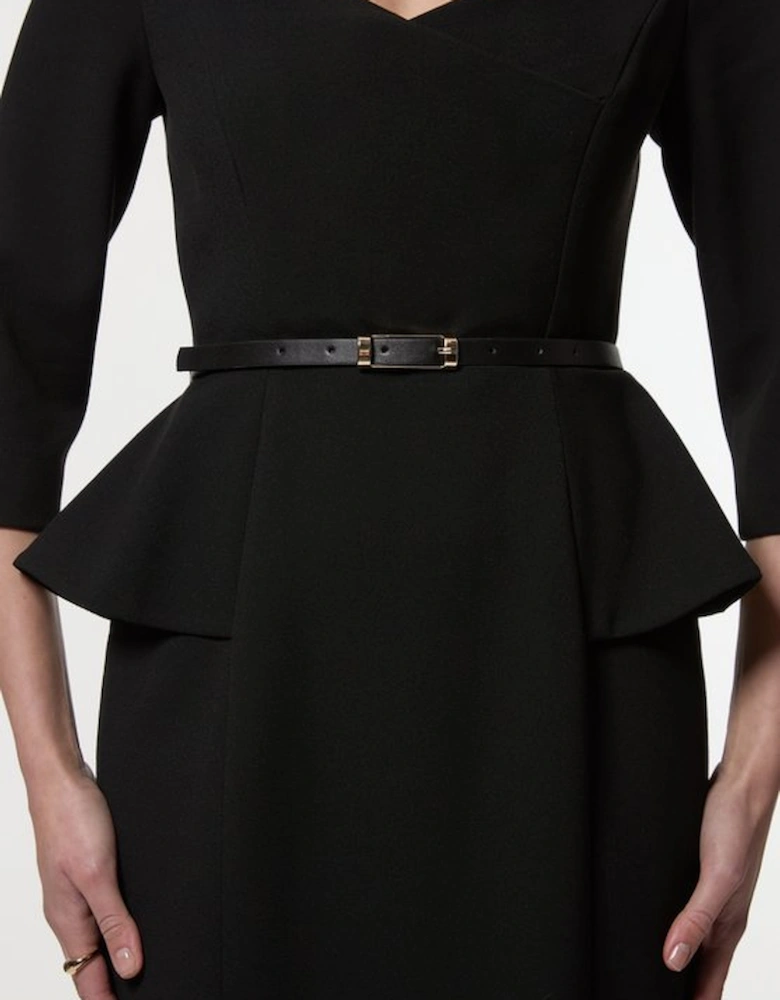 Structured Crepe Long Sleeve Tailored Pencil Midi Dress