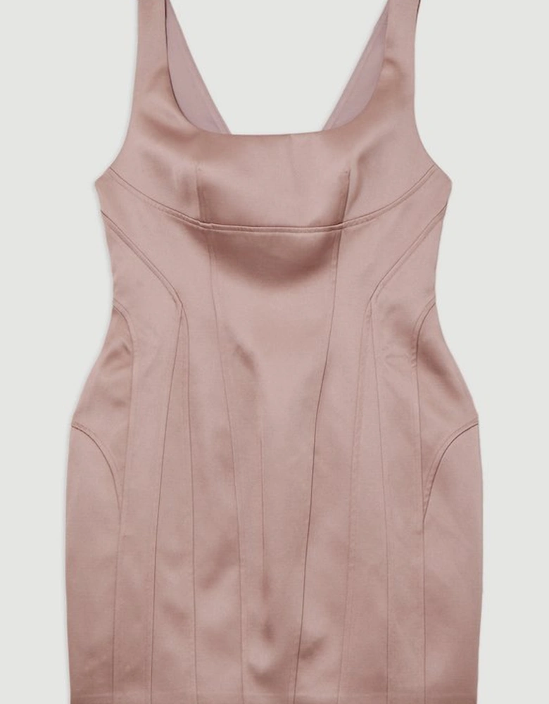 Viscose Satin Structured Tailored Seam Detail Mini Dress