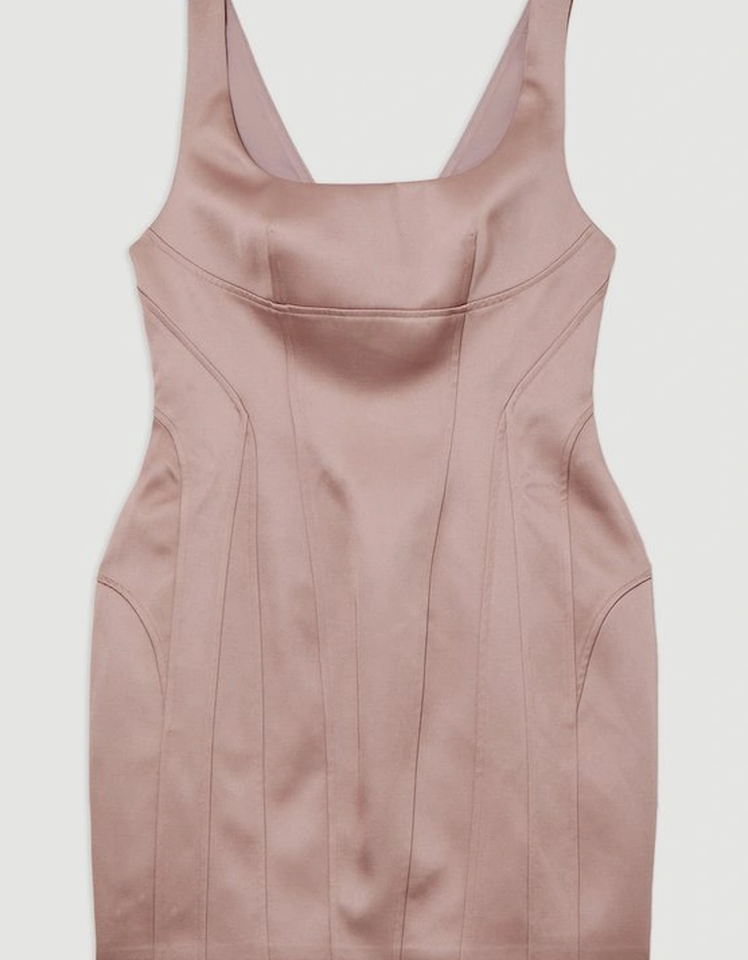 Viscose Satin Structured Tailored Seam Detail Mini Dress
