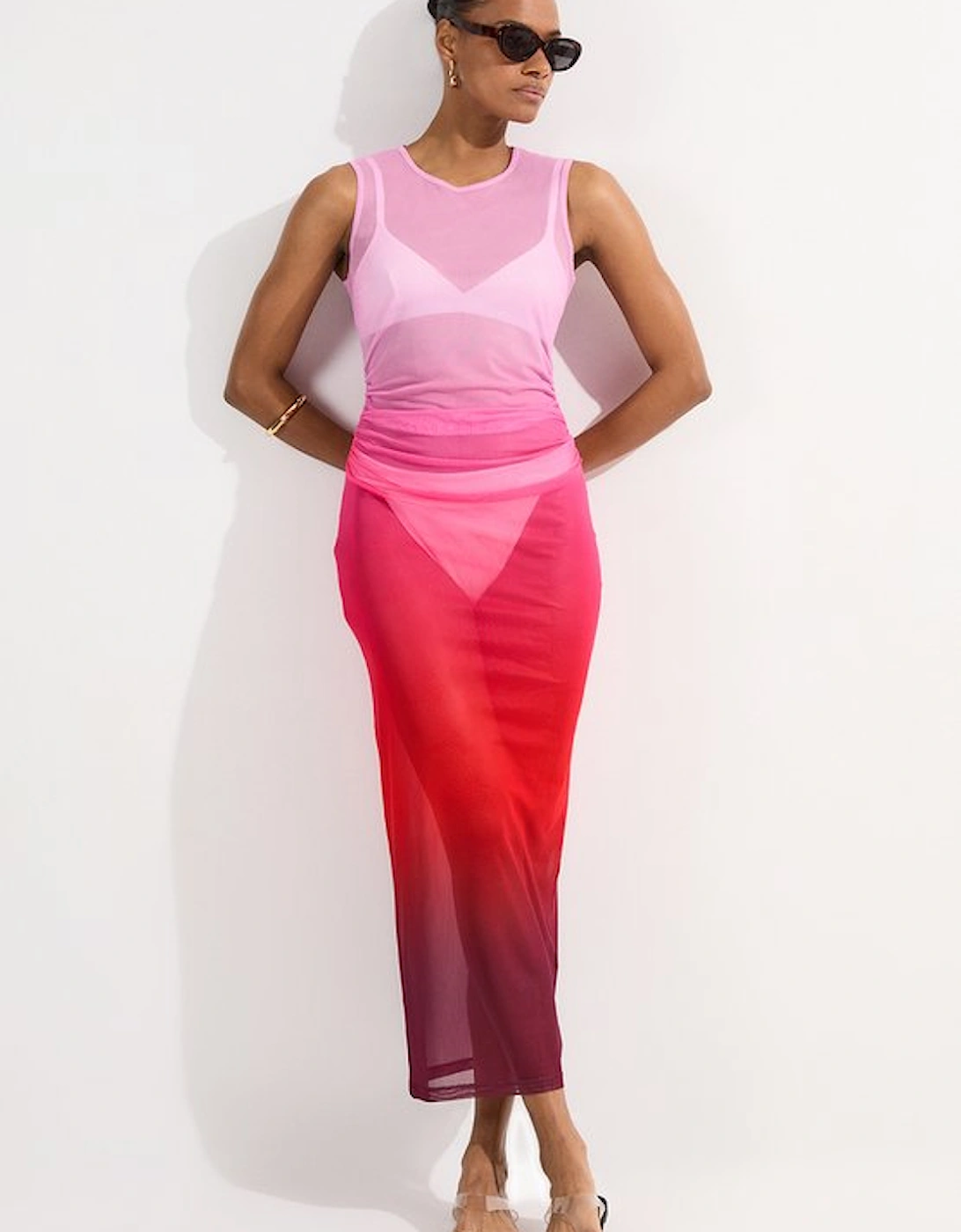 Ombre Mesh Ruched Beach Dress, 5 of 4