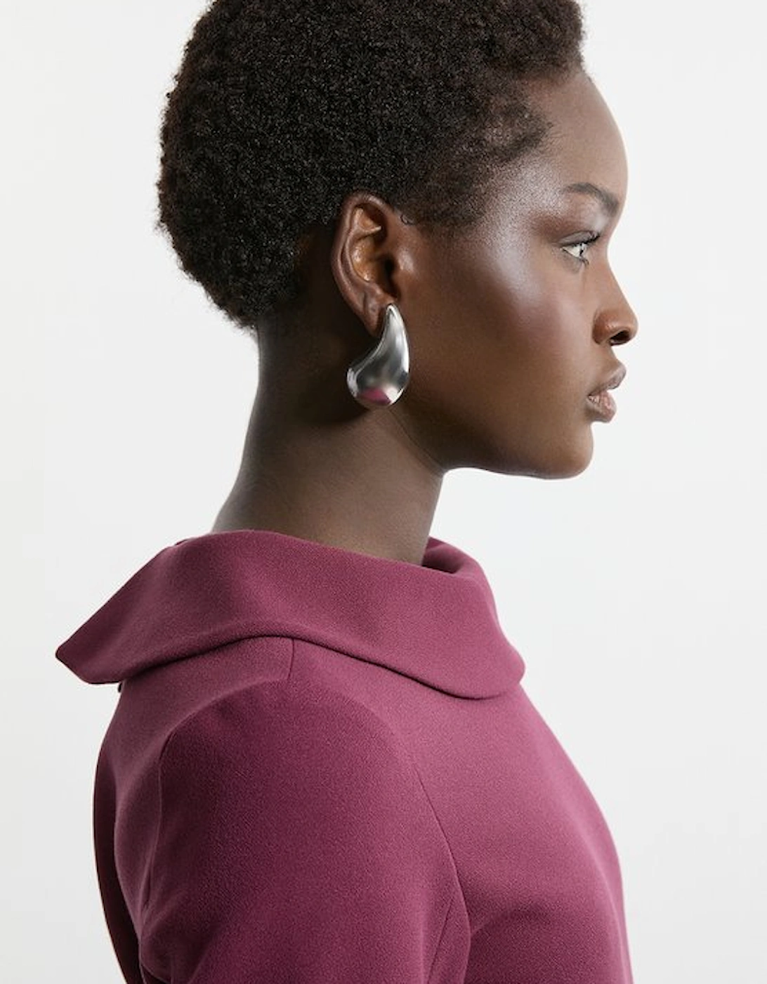 Tailored Structured Crepe Roll Neck Belted Midi Dress