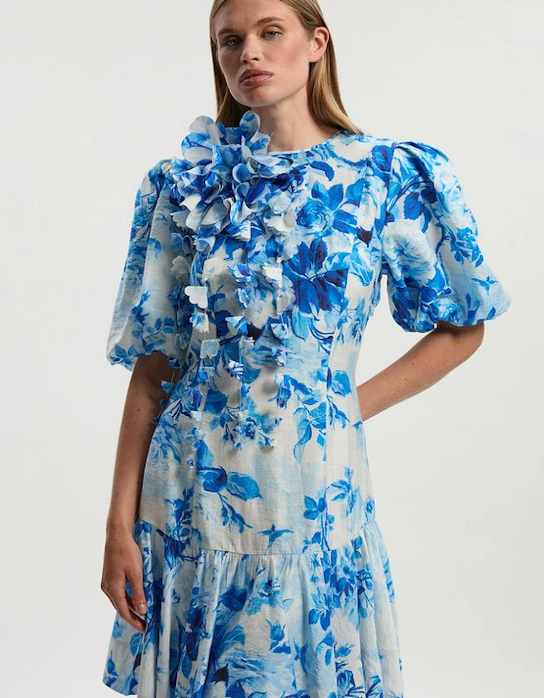 Tall Rosette Ruffle Woven Mini Dress, 5 of 4