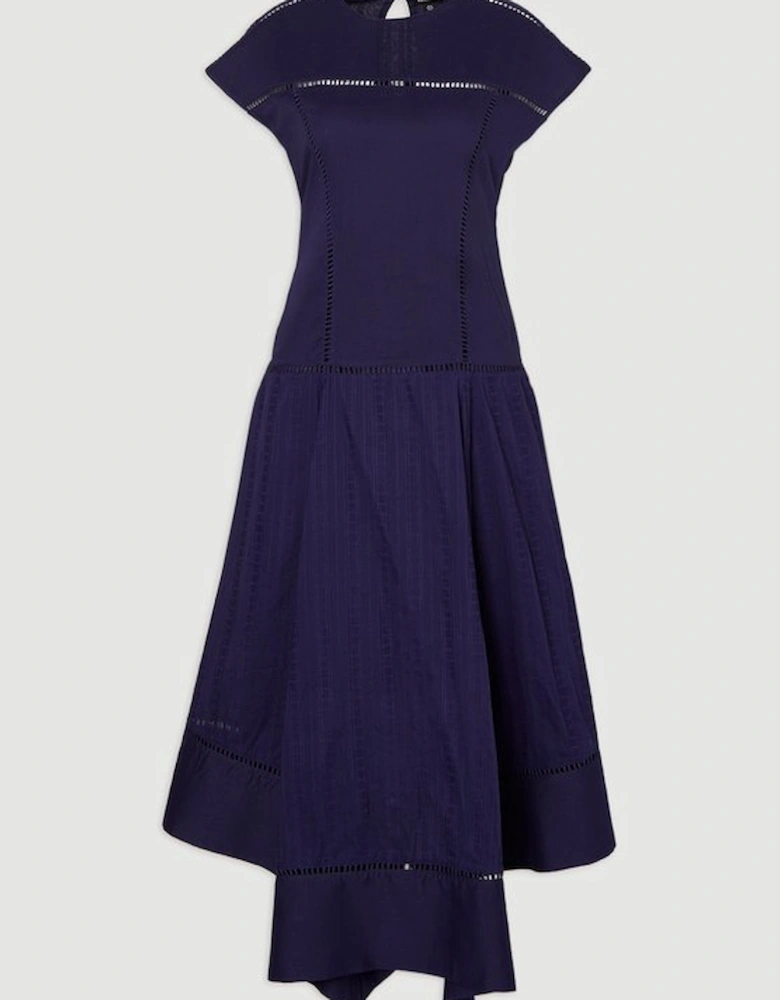 Plus Size Cotton With Lace Trim Insert Hanky Hem Woven Midi Dress