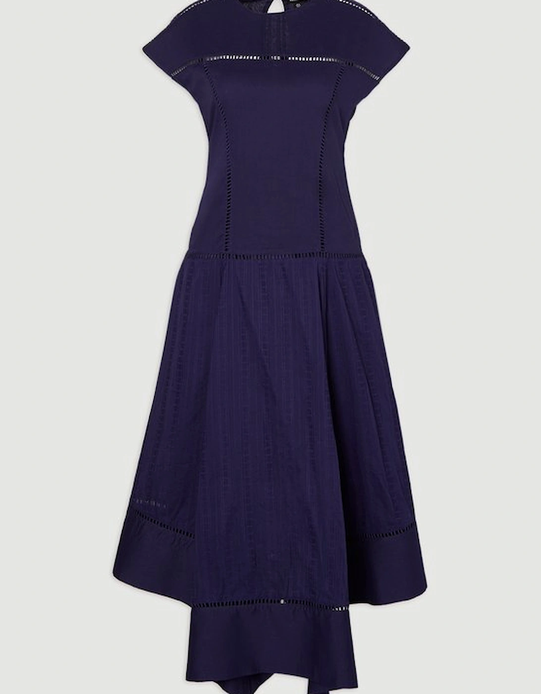 Plus Size Cotton With Lace Trim Insert Hanky Hem Woven Midi Dress