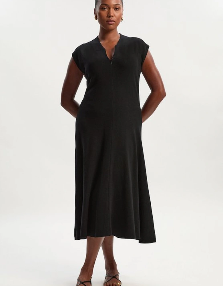 Plus Size Viscose Blend Zip Front Sleeveless Knitted Midi Dress