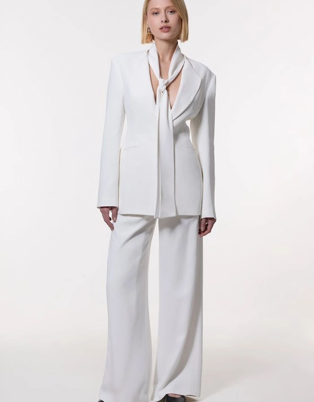 Compact Stretch Viscose Tie Neck Tailored Blazer