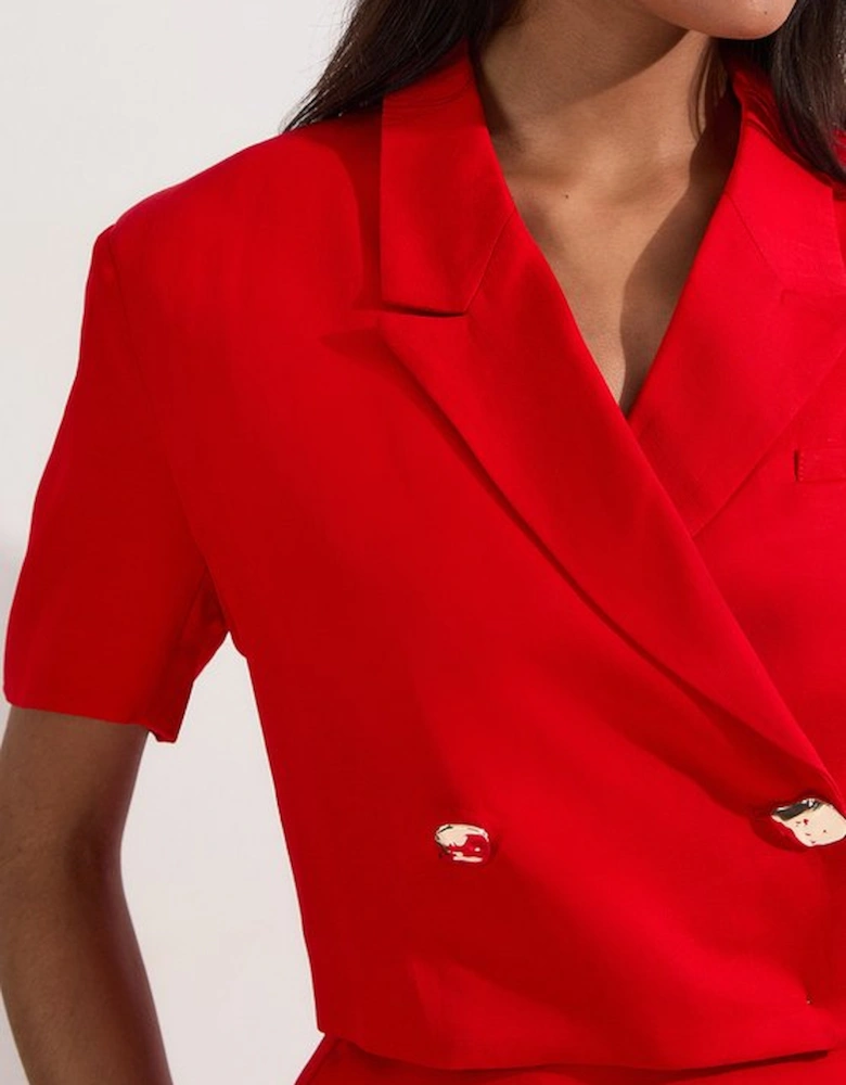 Viscose Linen Tailored Crop Short Sleeve Blazer