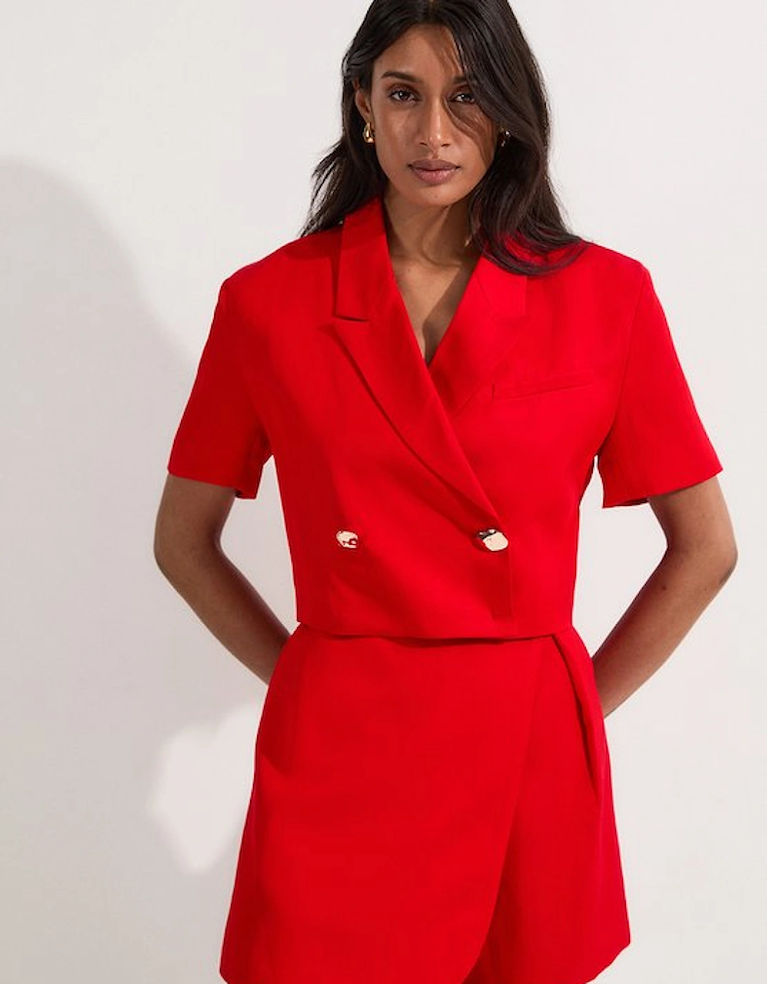 Viscose Linen Tailored Crop Short Sleeve Blazer, 5 of 4