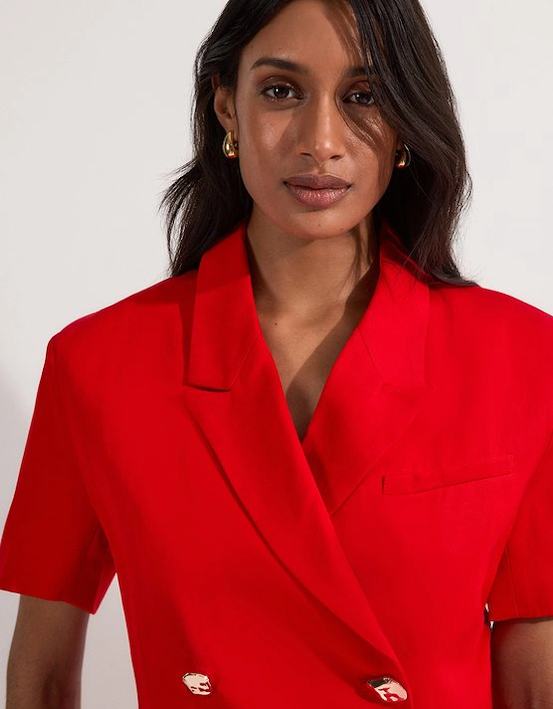 Viscose Linen Tailored Crop Short Sleeve Blazer