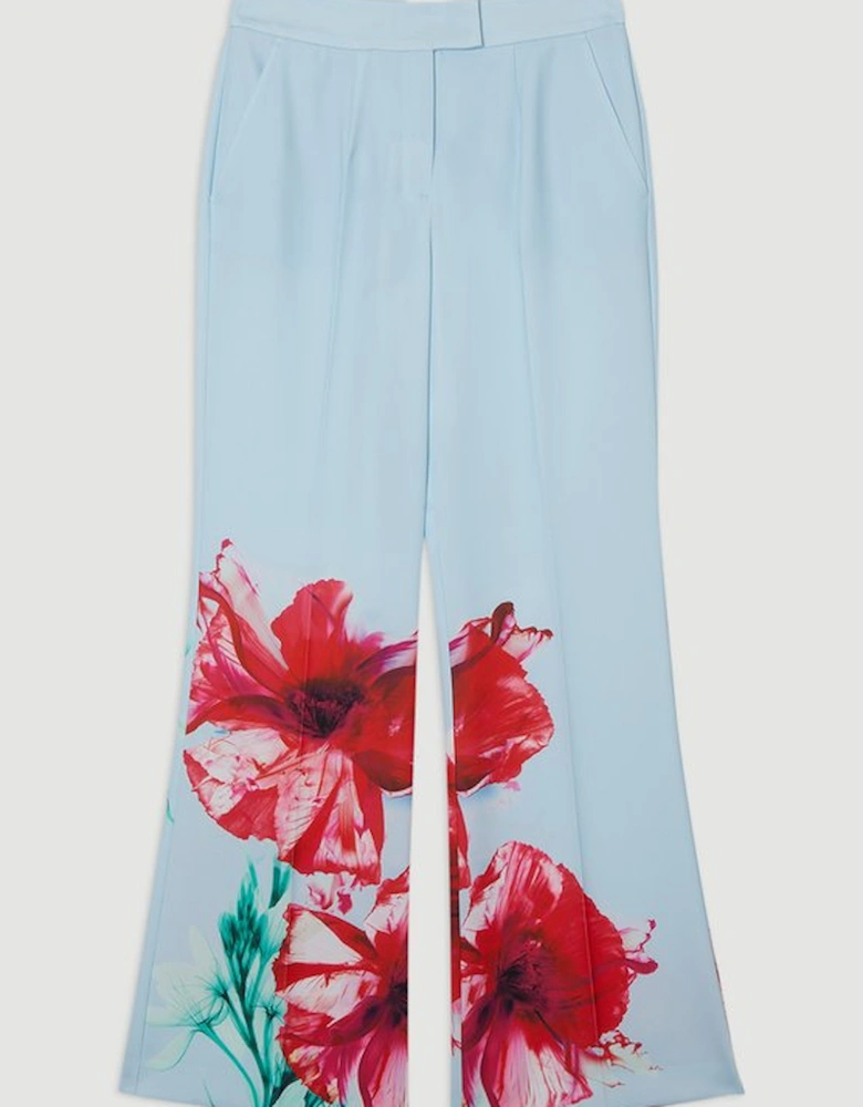Tailored Crepe Placed Floral Wide Leg Trouser