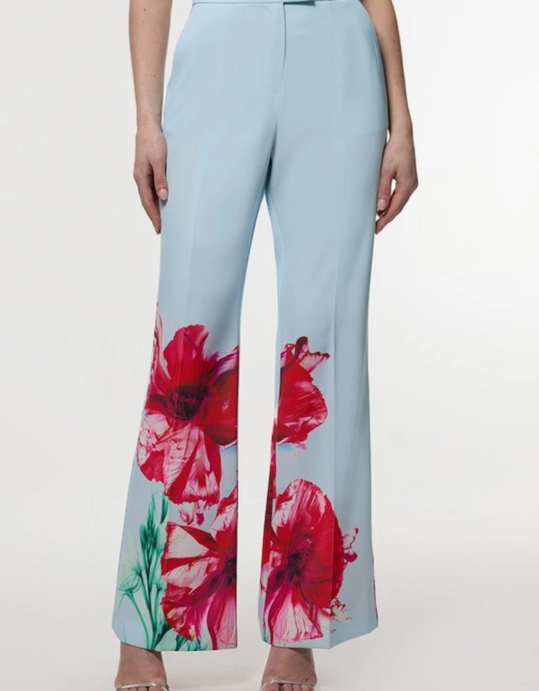 Tailored Crepe Placed Floral Wide Leg Trouser