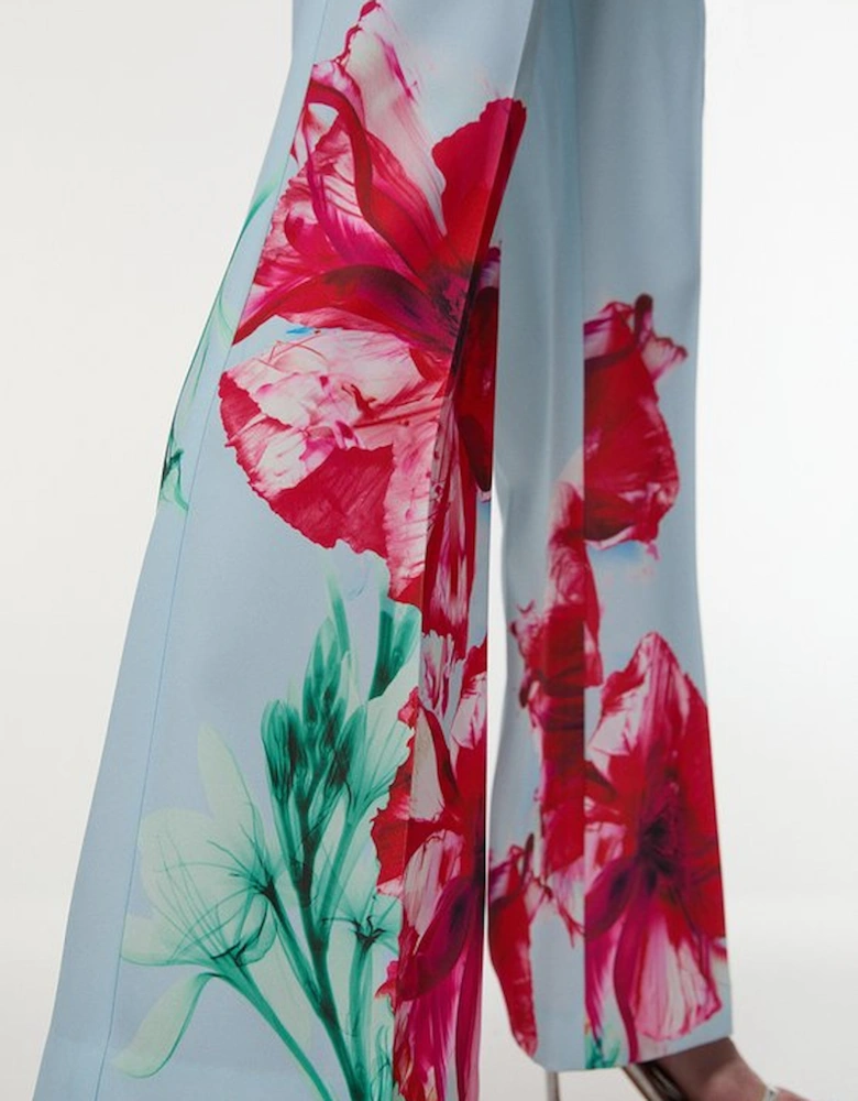 Tailored Crepe Placed Floral Wide Leg Trouser