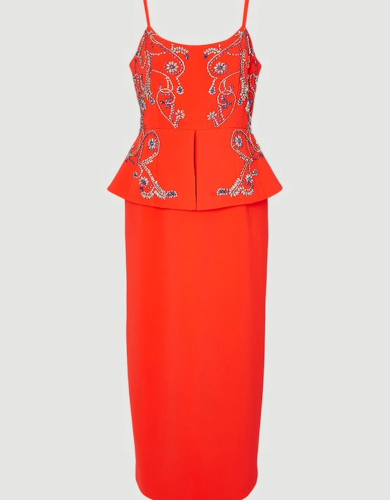 Crystal Embellished Peplum Bandeau Pencil Midi Dress