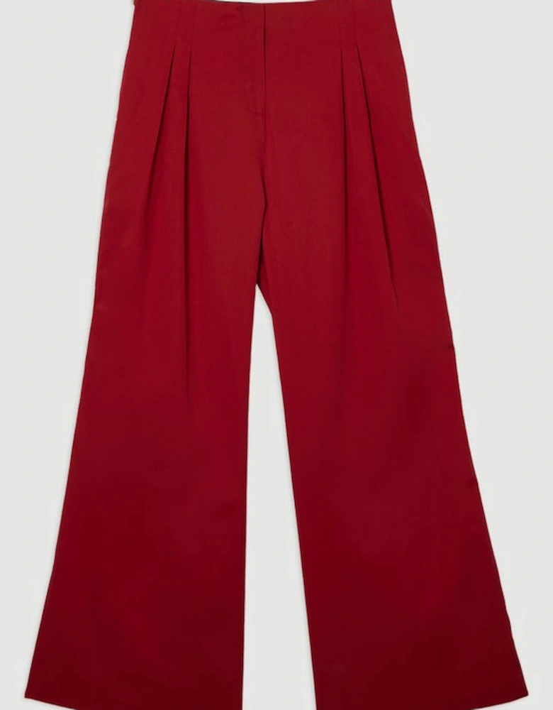 Tailored Polished Cotton Button Side Wide Leg Trousers