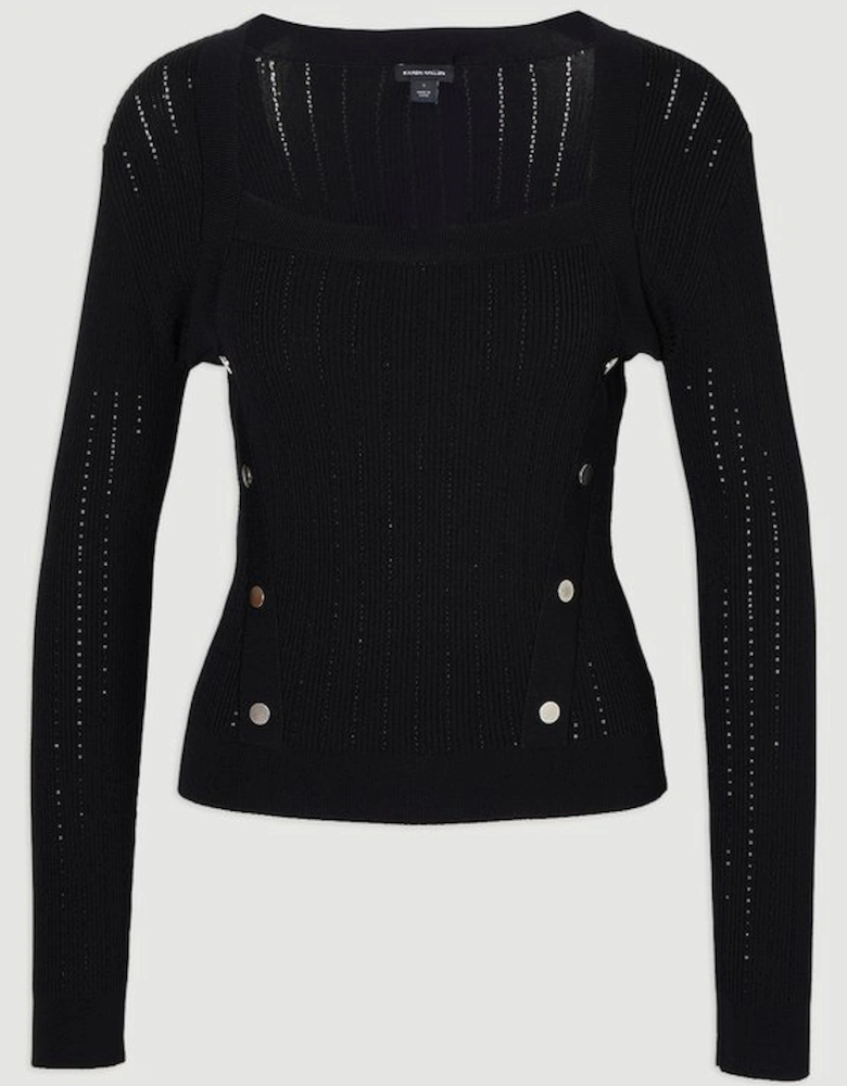 Dome Button Detail Knitted Top