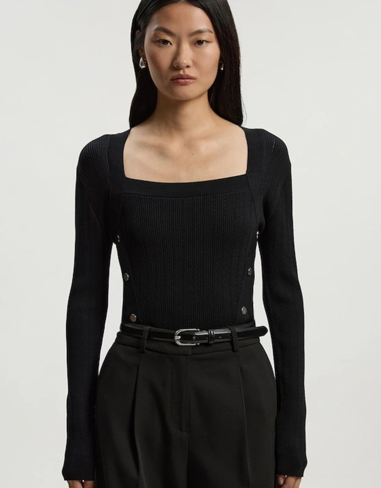 Dome Button Detail Knitted Top