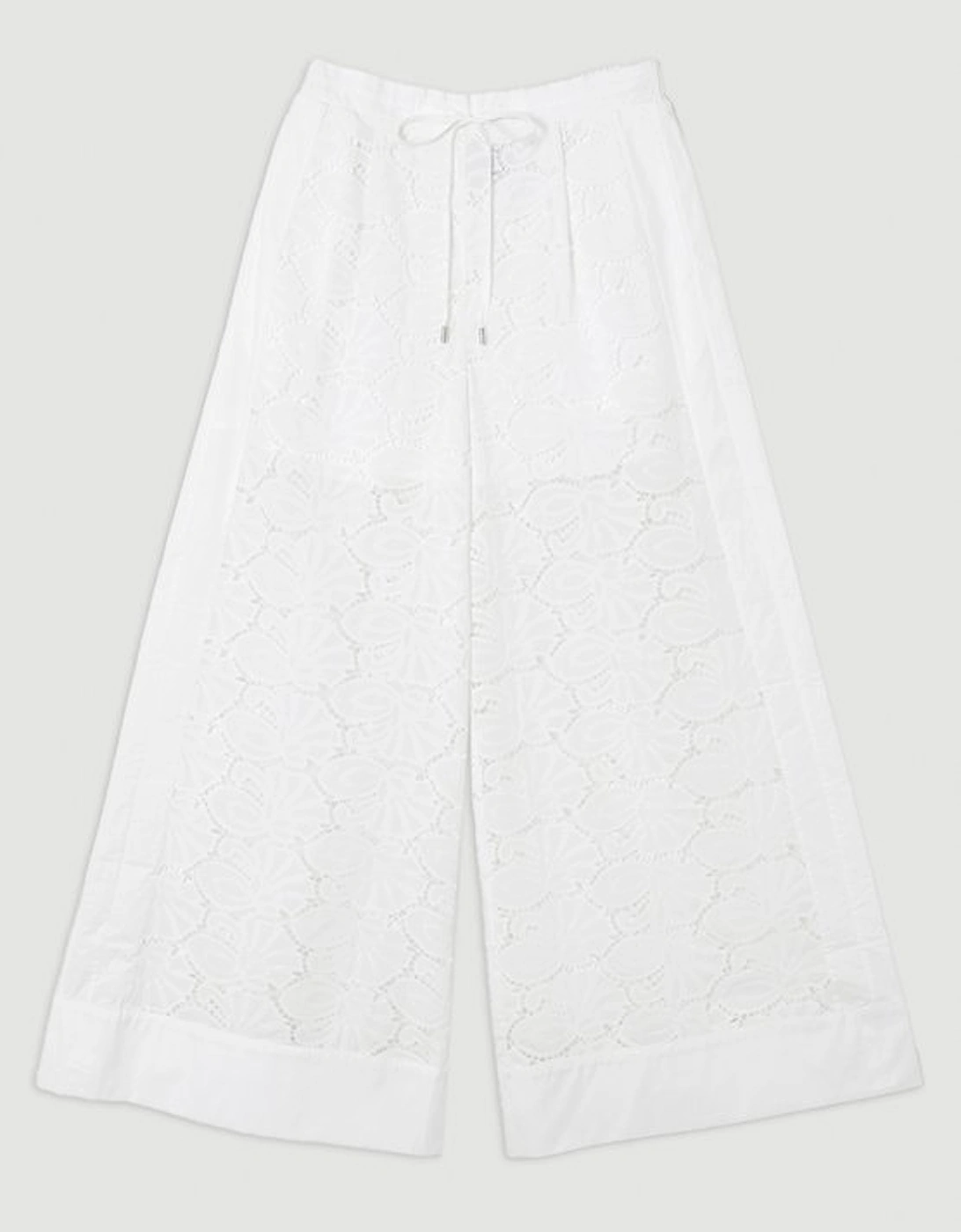 Cotton Cutwork Panelled Woven Wide Leg Trouser