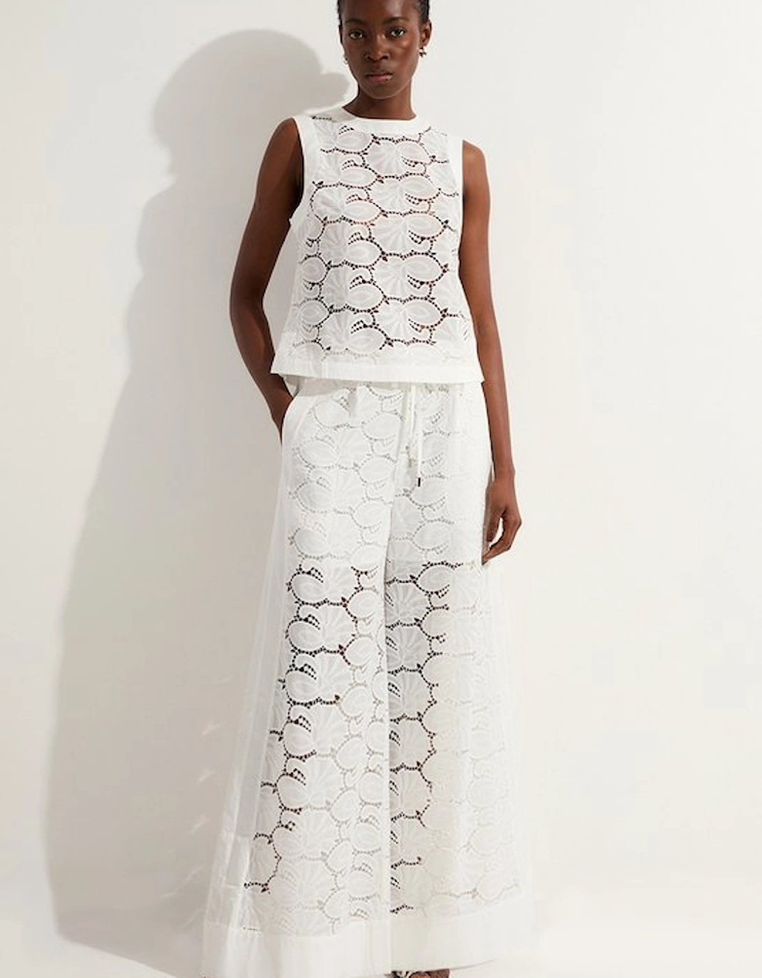 Cotton Cutwork Panelled Woven Wide Leg Trouser, 5 of 4