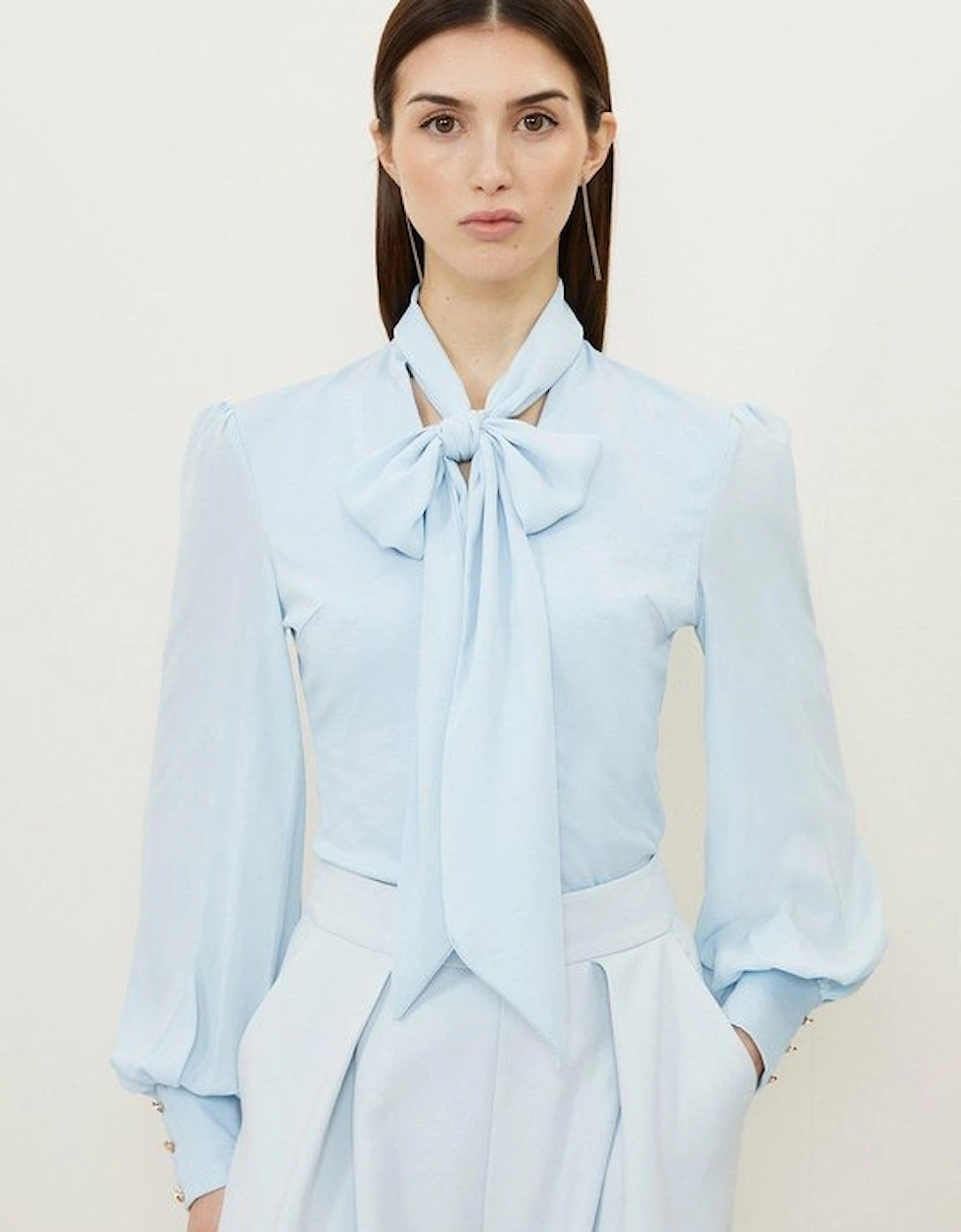 Jersey Ponte And Georgette Mix Tie Neck Long Sleeve Bodysuit, 5 of 4