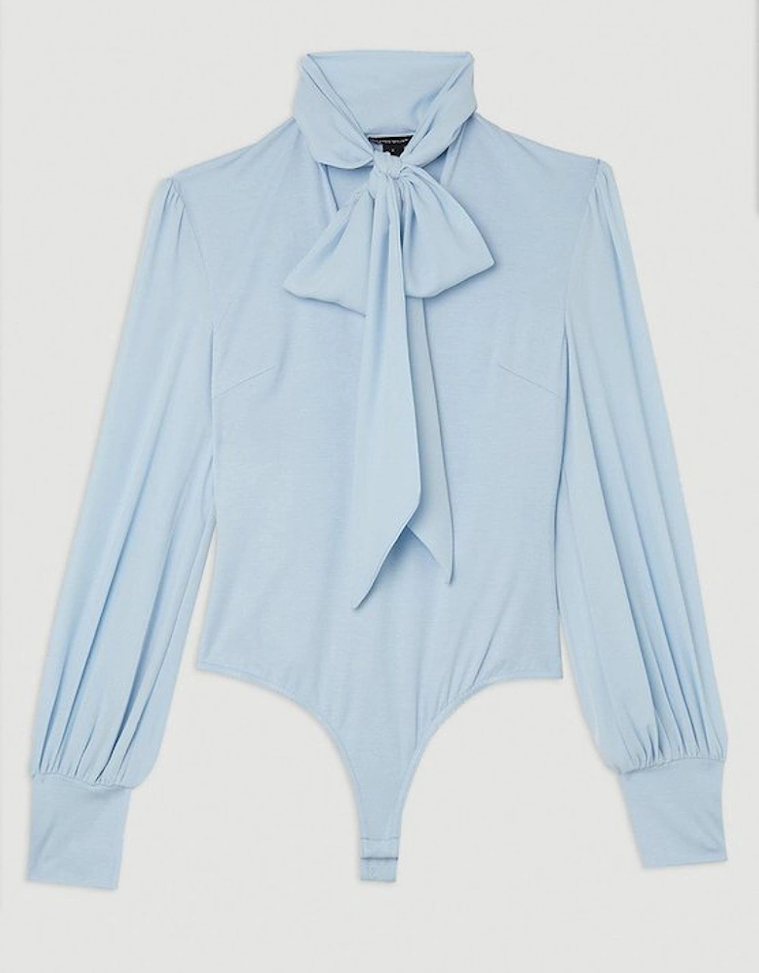 Jersey Ponte And Georgette Mix Tie Neck Long Sleeve Bodysuit