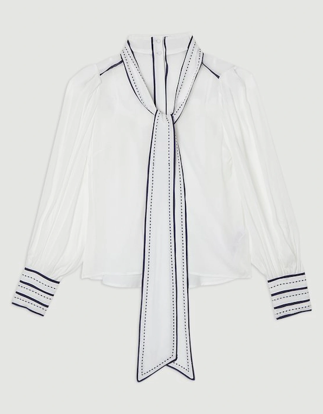 Archive Collection - Balloon Sleeve Contrast Stitch Bow Woven Blouse