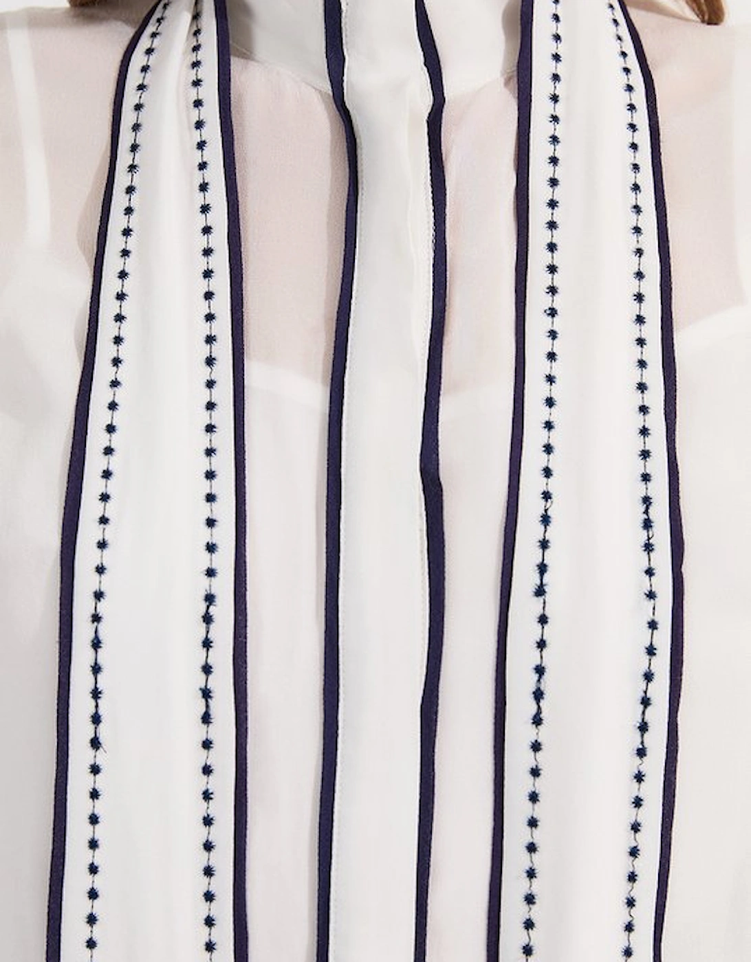 Archive Collection - Balloon Sleeve Contrast Stitch Bow Woven Blouse