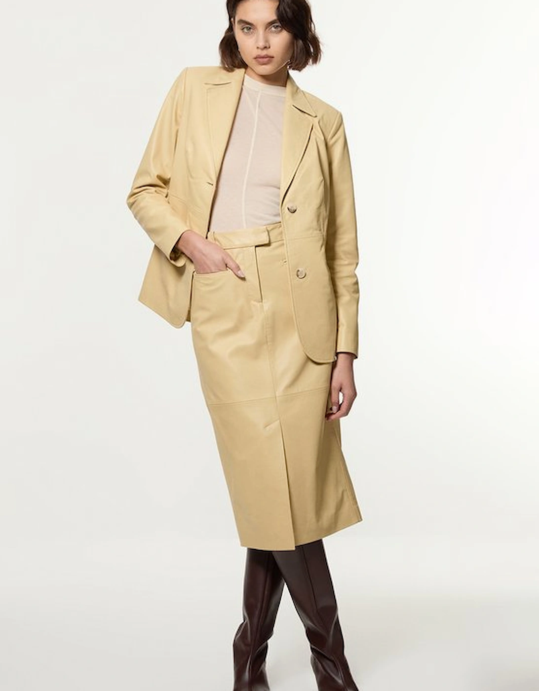 Leather Tailored Pencil Midi Skirt, 5 of 4