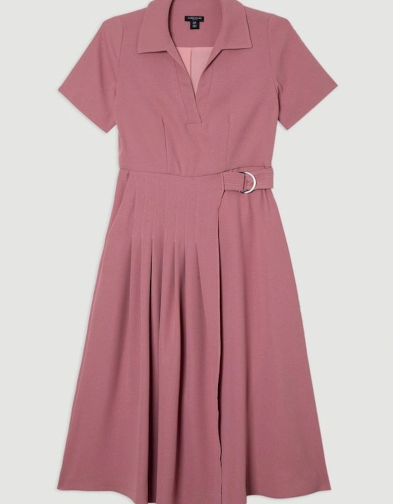 Petite Soft Tailored Pleated Belted Midi Dress