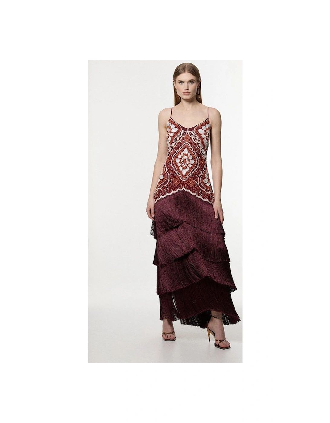 Embellished Fringe Strappy Woven Maxi Dress, 5 of 4