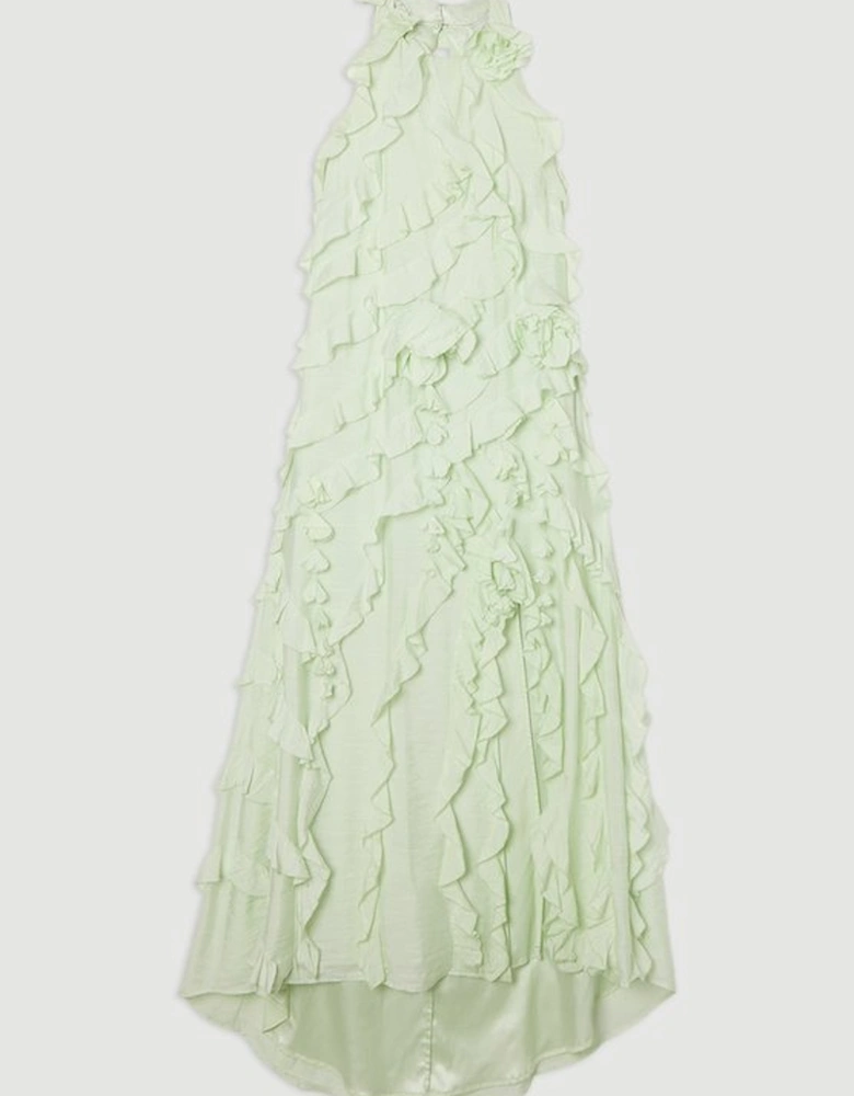 Ruffle & Applique Racer Front Viscose Woven Maxi Dress
