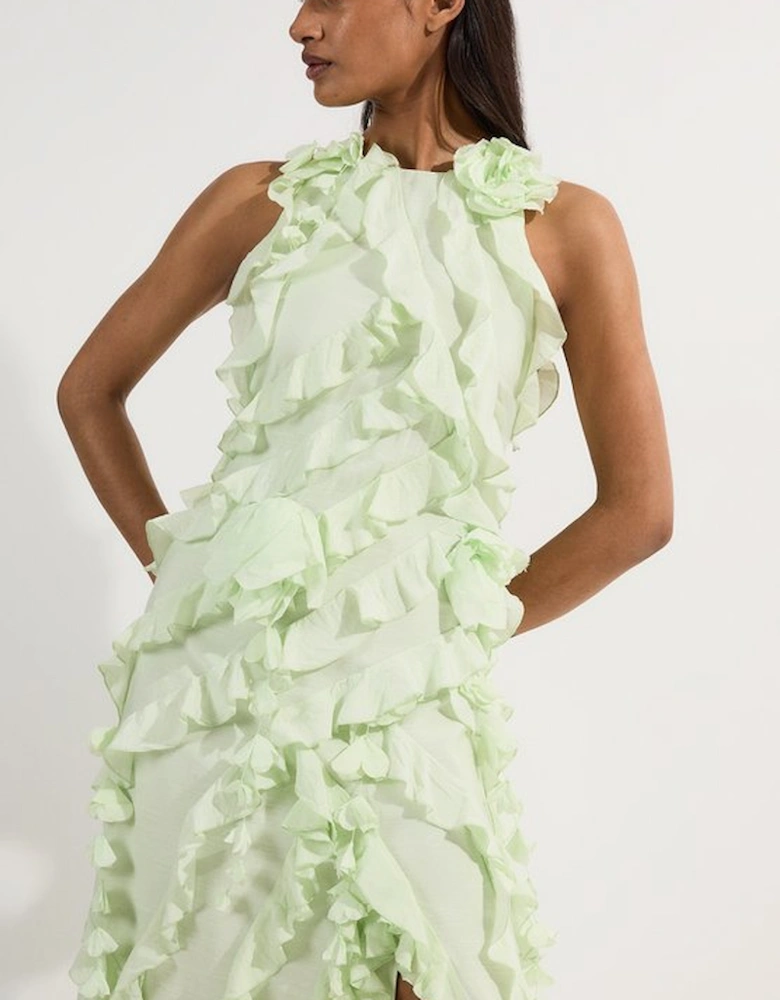 Ruffle & Applique Racer Front Viscose Woven Maxi Dress