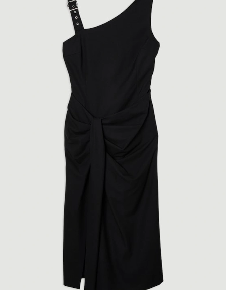 Petite Tailored Asymmetric Neck Strappy Detail Dress