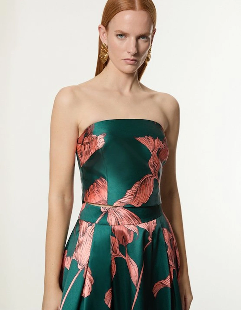 Tall Floral Jacquard Panelled Woven Shirred Top