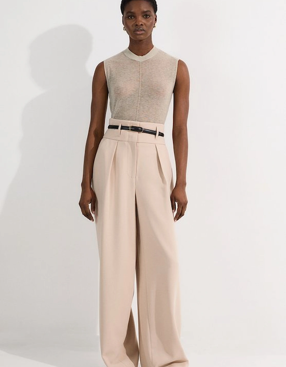 Compact Stretch Essential Tailored High Waist Wide Leg Trouser