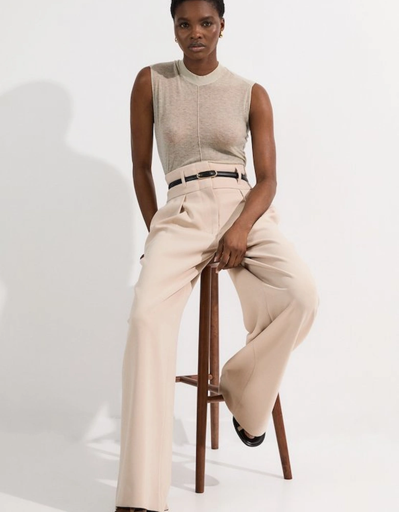 Compact Stretch Essential Tailored High Waist Wide Leg Trouser