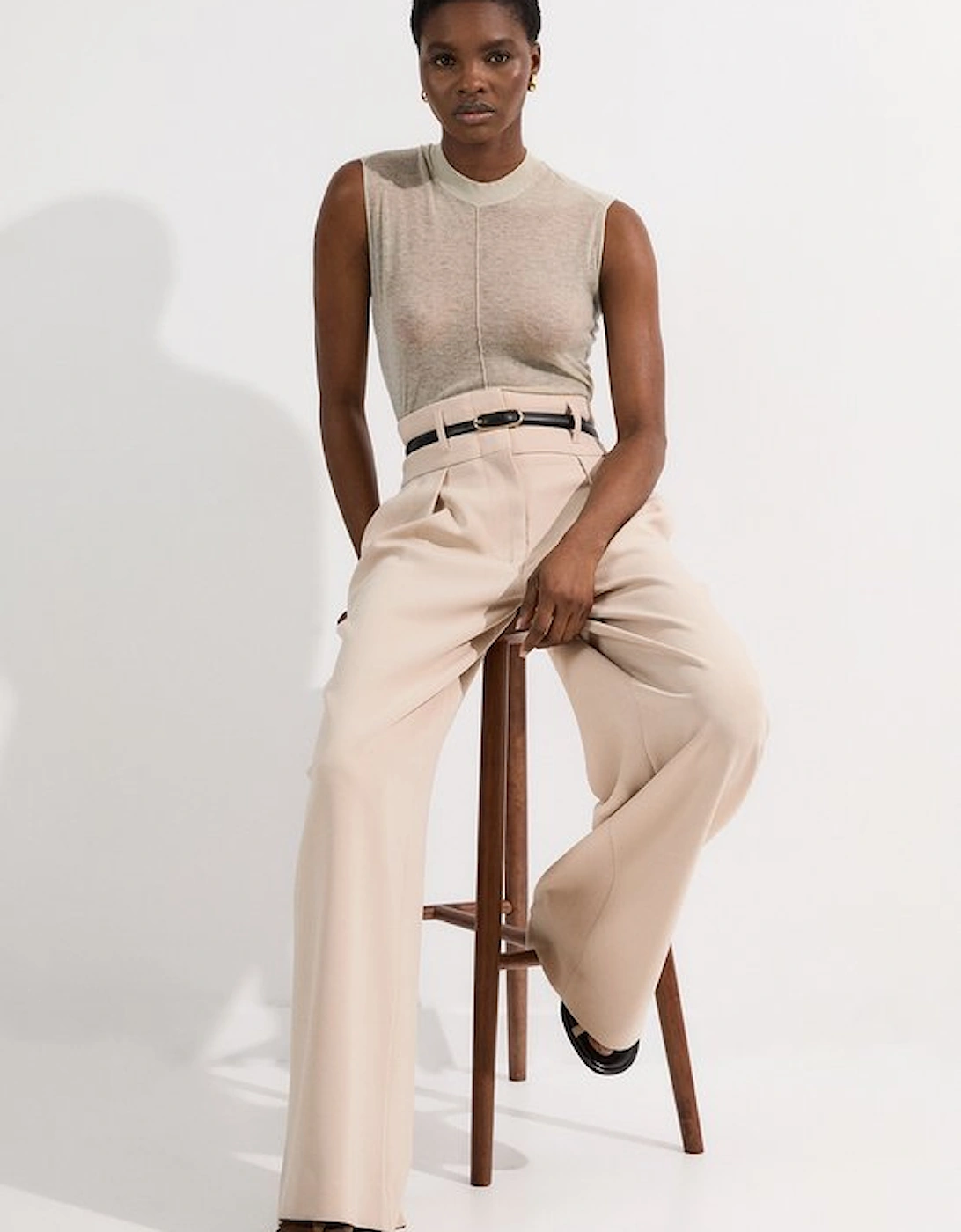 Compact Stretch Essential Tailored High Waist Wide Leg Trouser, 5 of 4