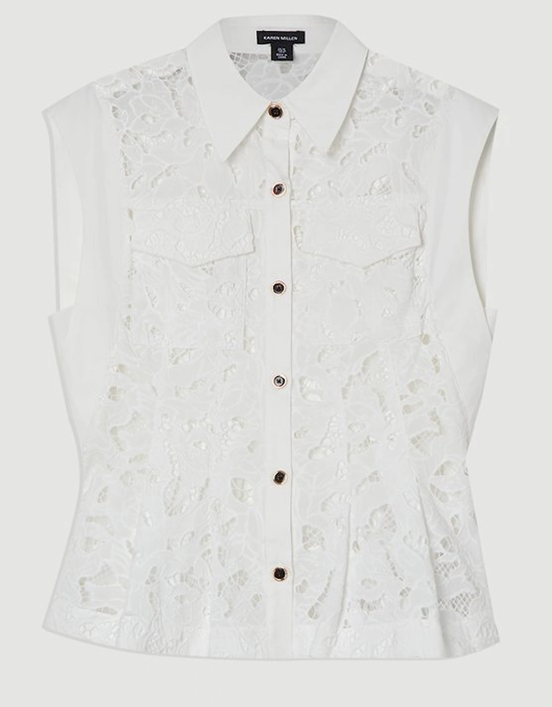 Cutwork Topstitch Pintuck Woven Blouse