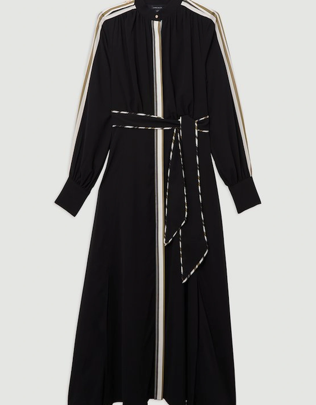 Military Mono Stripe Balloon Sleeve Maxi Dress