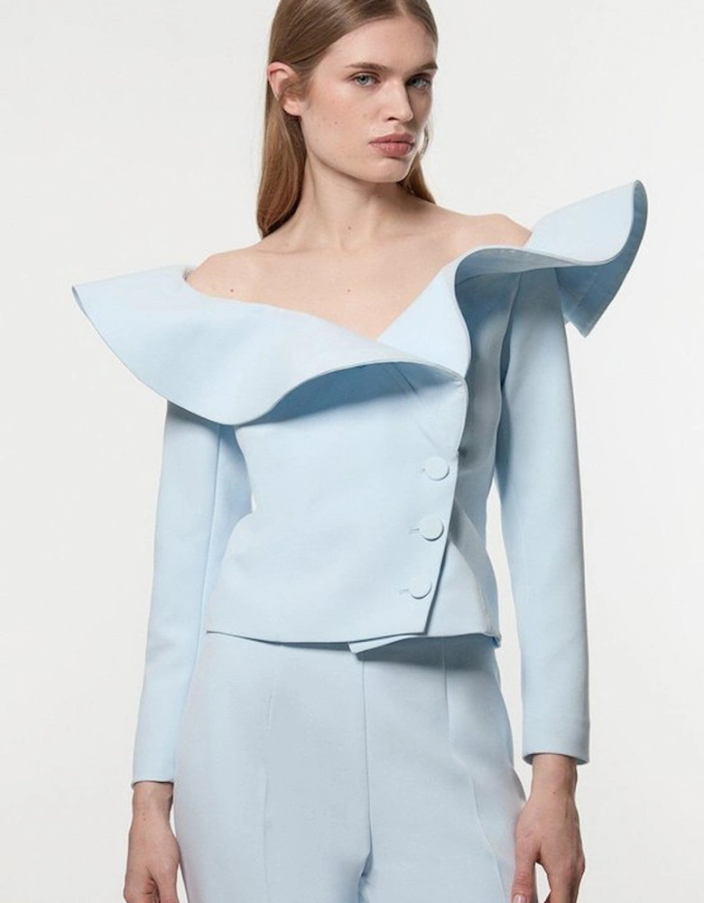 Drama Ruffle Asymmetric Tailored Jacket