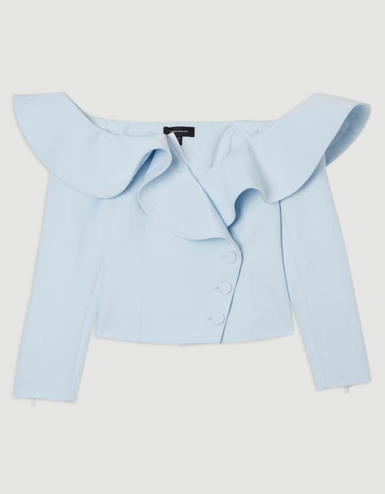 Drama Ruffle Asymmetric Tailored Jacket