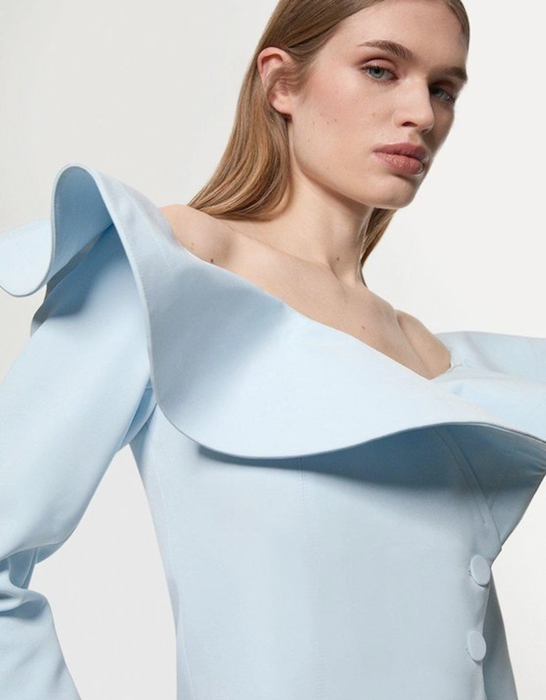 Drama Ruffle Asymmetric Tailored Jacket