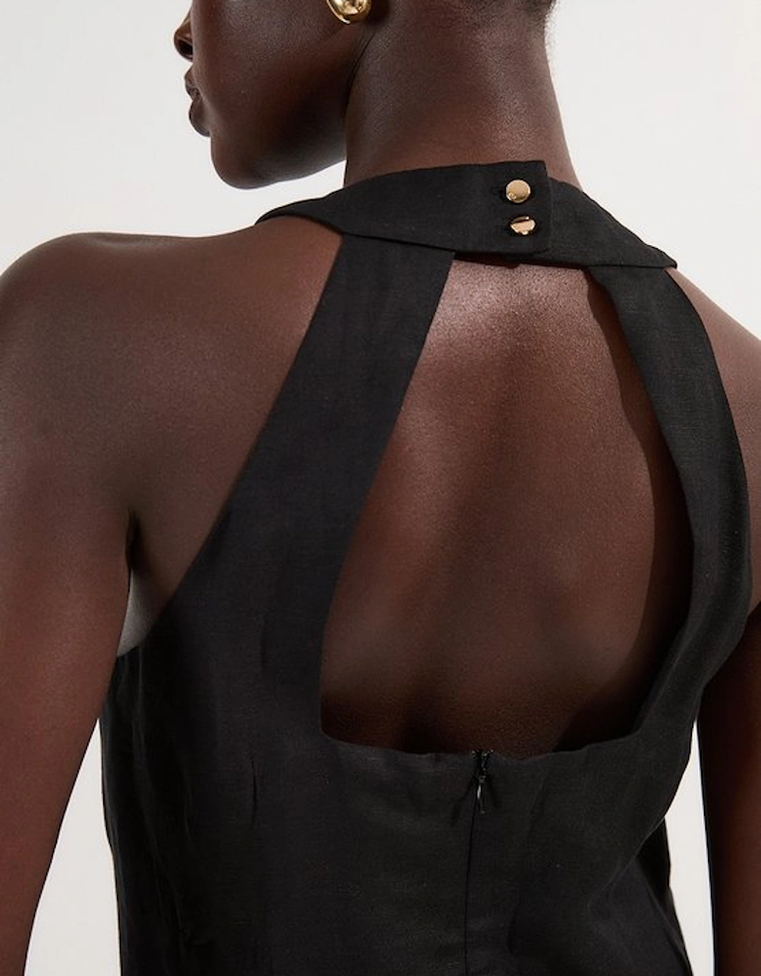 Viscose Linen Halter Open Back Woven Column Dress